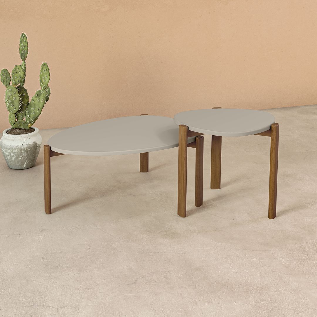 Manhattan Comfort Gales 2-Piece Greige End Table & Coffee Table Set