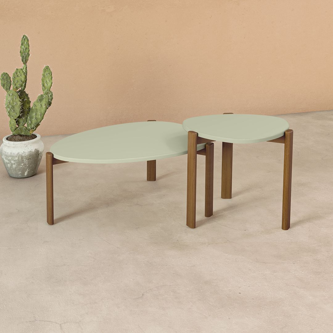 Manhattan Comfort Gales 2-Piece Pistachio Green End Table & Coffee Table Set
