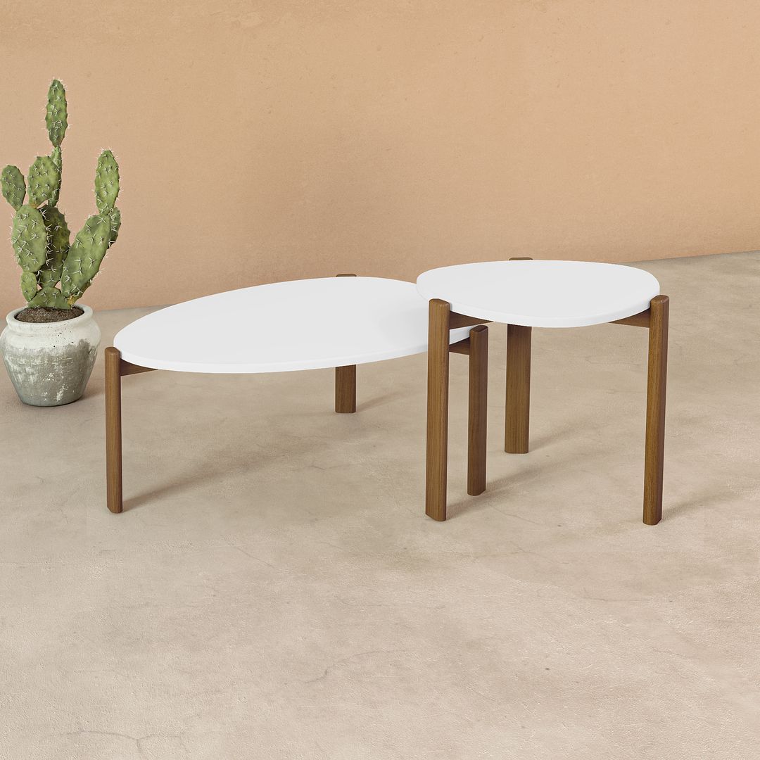 Manhattan Comfort Gales 2-Piece White End Table & Coffee Table Set