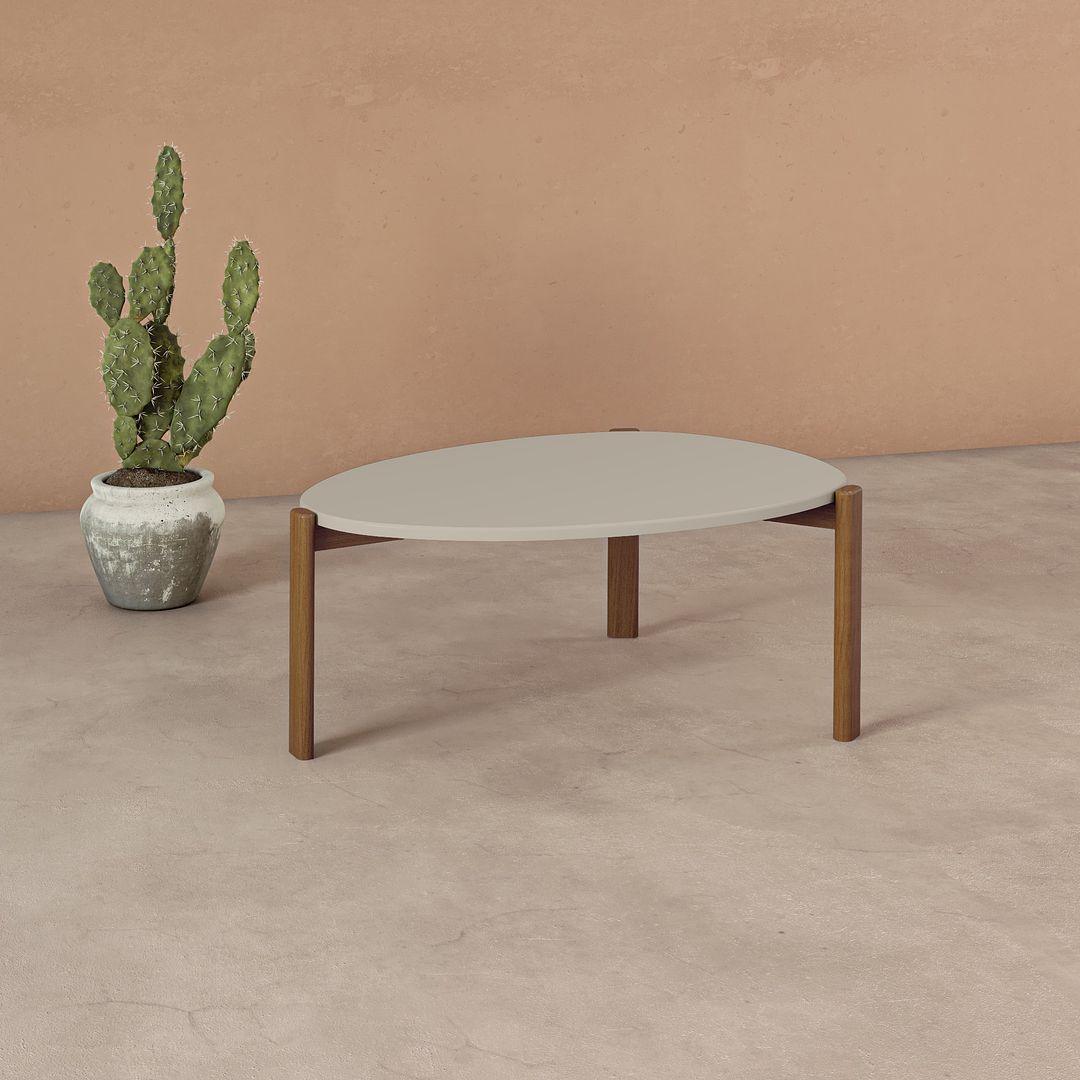 Manhattan Comfort Gales 32" Gloss Greige Coffee Table With Solid Wooden Legs