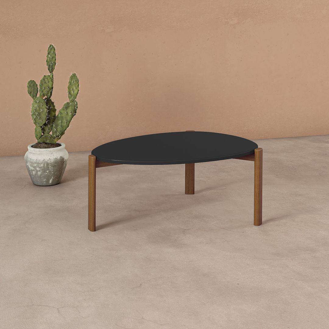 Manhattan Comfort Gales 32" Matte Black Coffee Table With Solid Wooden Legs