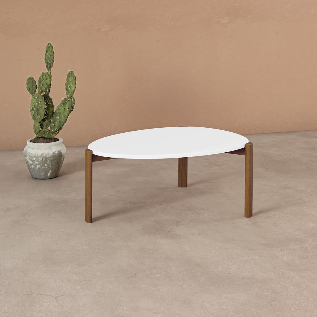 Manhattan Comfort Gales 32" Matte White Coffee Table With Solid Wooden Legs