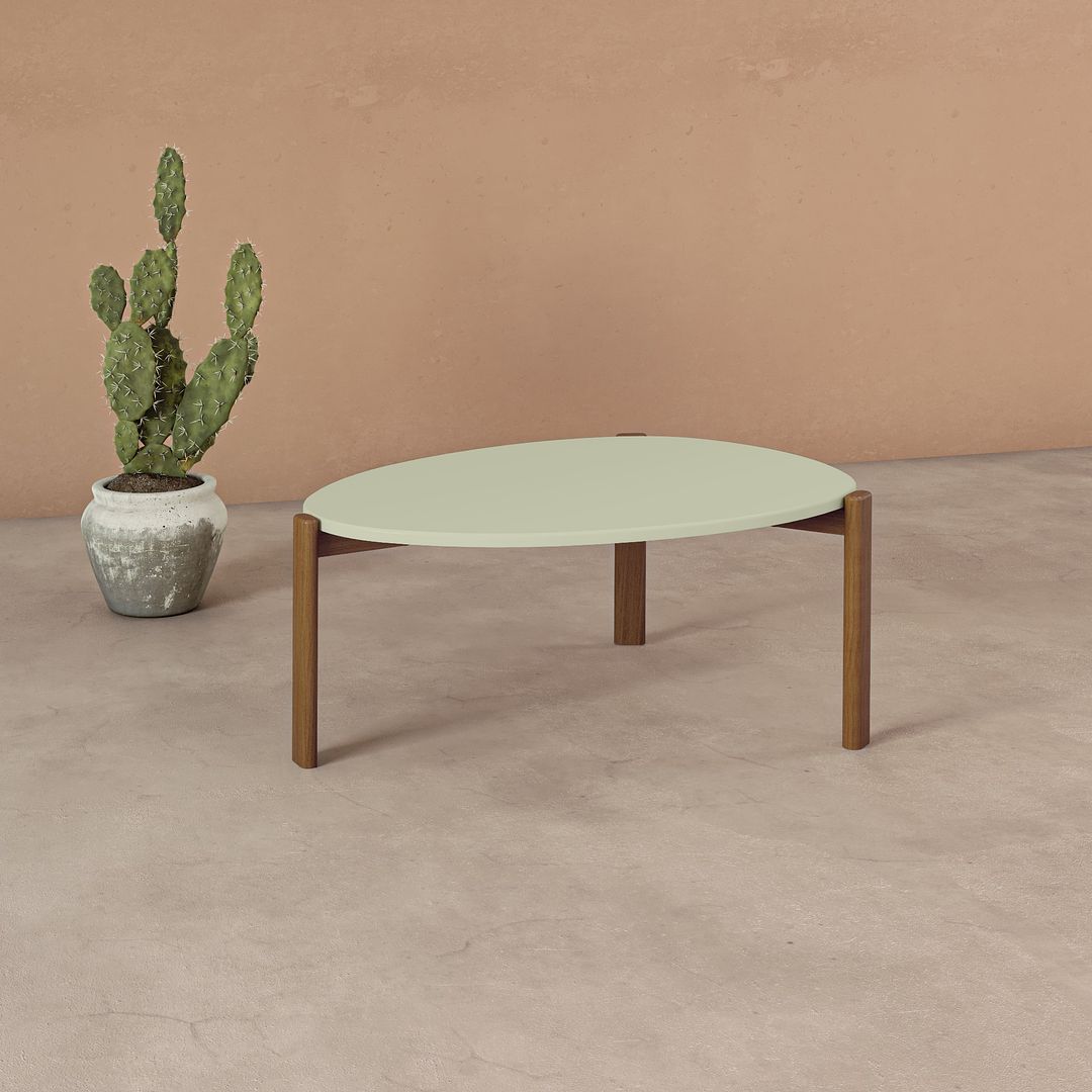 Manhattan Comfort Gales 32" Pistachio Green Coffee Table With Solid Wooden Legs