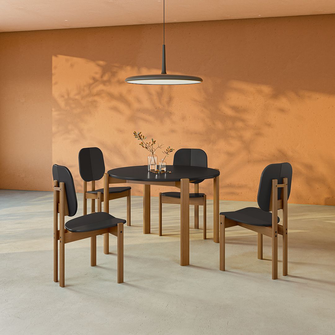 Manhattan Comfort Gales 4-Piece Black Dining Chairs With Solid Wooden Legs