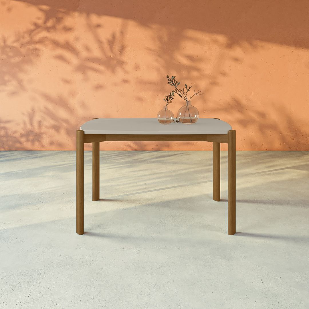 Manhattan Comfort Gales 47" Rectangular Gloss Greige Dining Table With Solid Wooden Legs