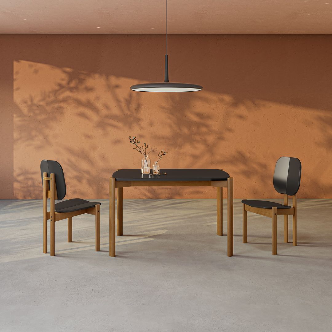 Manhattan Comfort Gales 47" Rectangular Matte Black Dining Table With Solid Wooden Legs