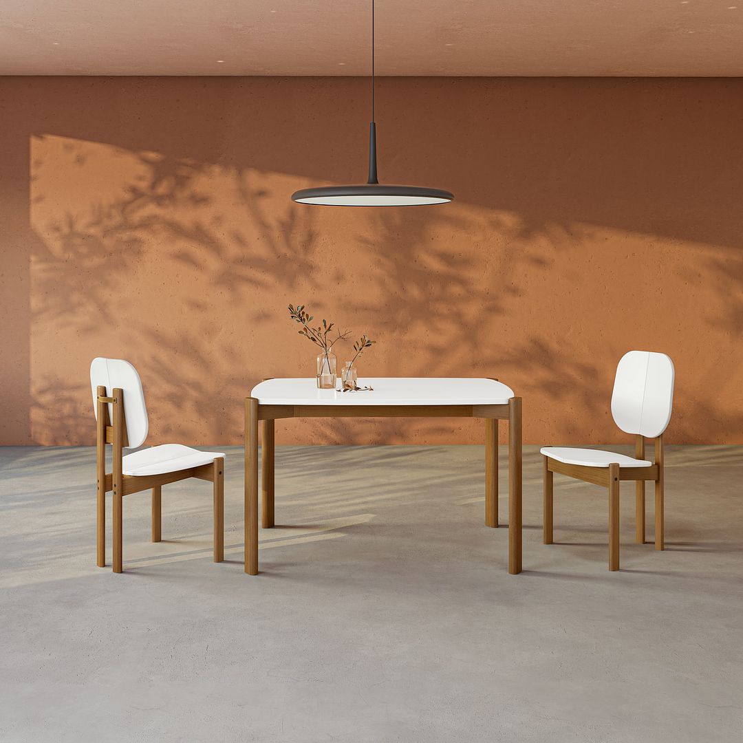 Manhattan Comfort Gales 47" Rectangular Matte White Dining Table With Solid Wooden Legs