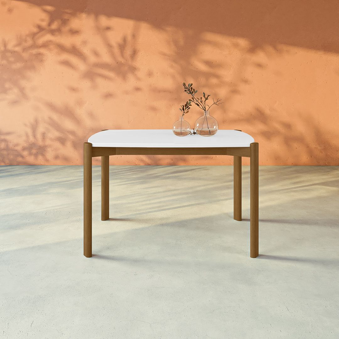 Manhattan Comfort Gales 47" Rectangular Matte White Dining Table With Solid Wooden Legs