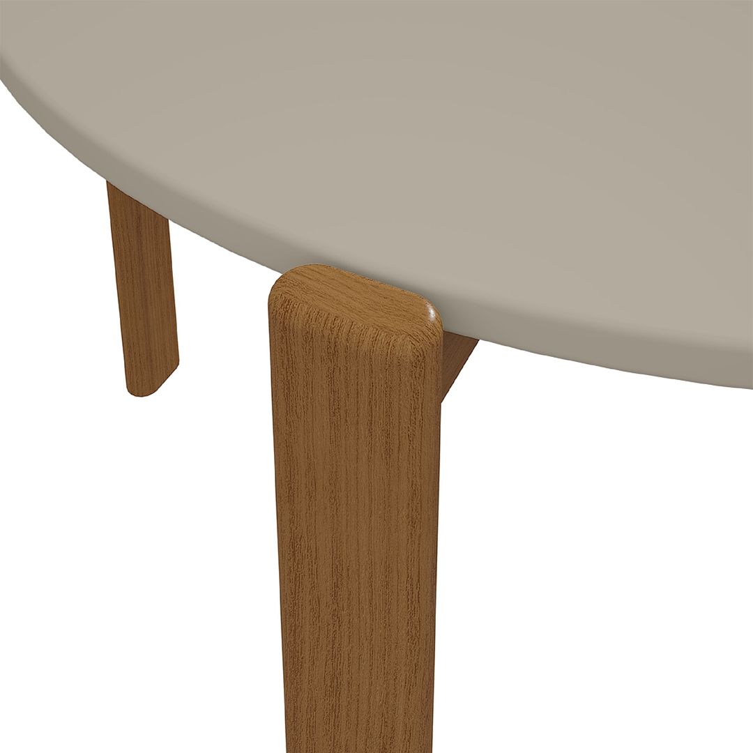 Manhattan Comfort Gales 47" Round Gloss Greige Dining Table With Solid Wooden Legs