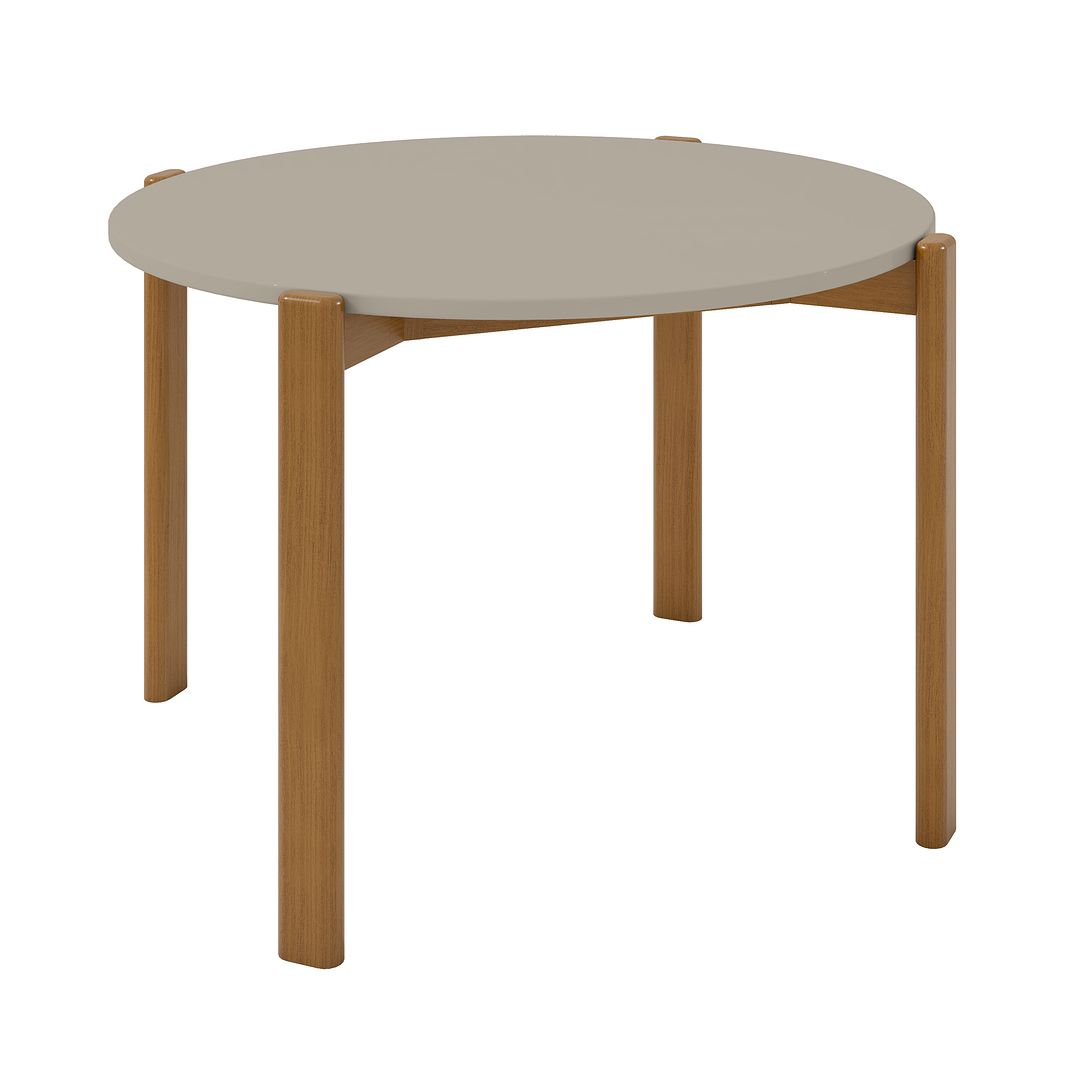 Manhattan Comfort Gales 47" Round Gloss Greige Dining Table With Solid Wooden Legs