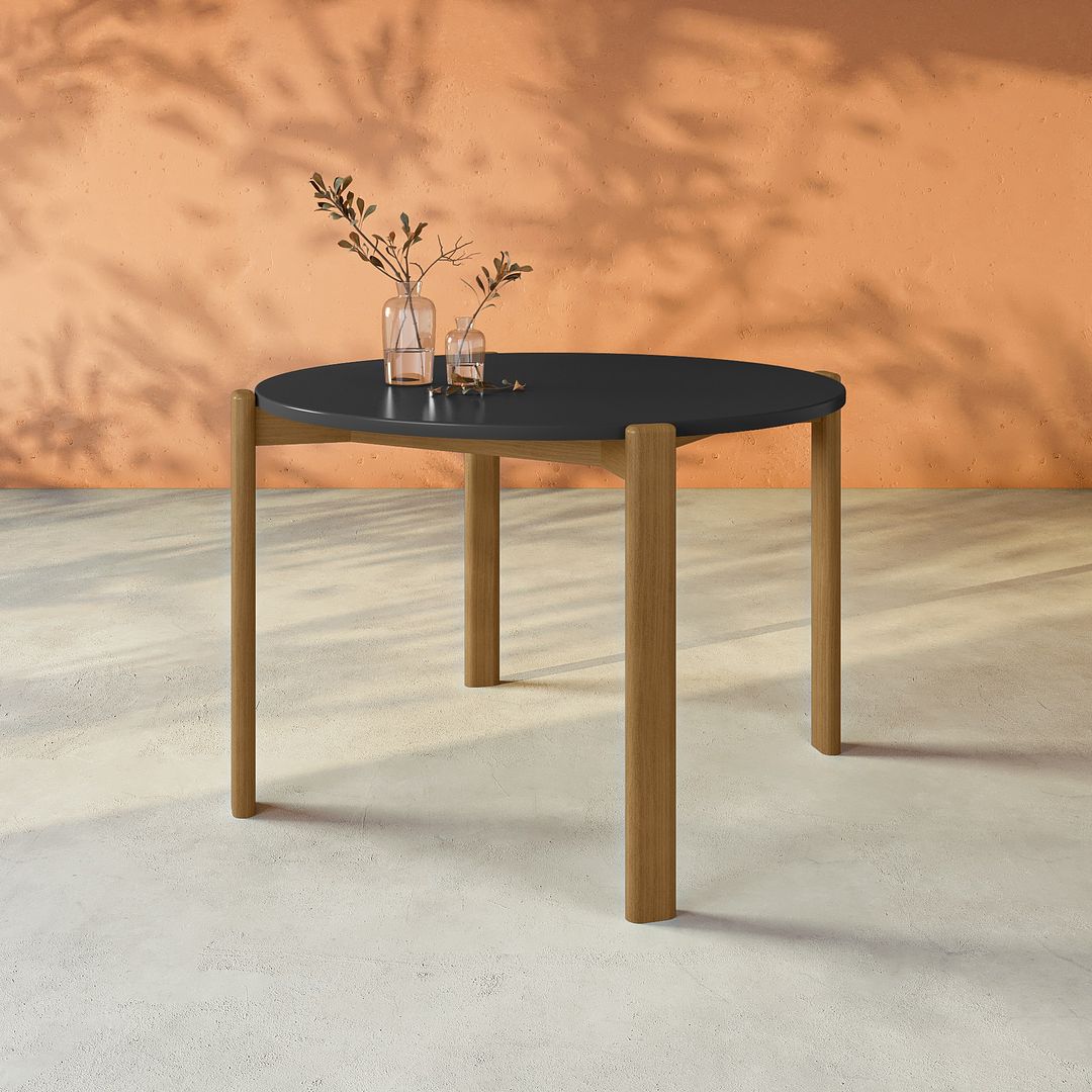 Manhattan Comfort Gales 47" Round Matte Black Dining Table With Solid Wooden Legs
