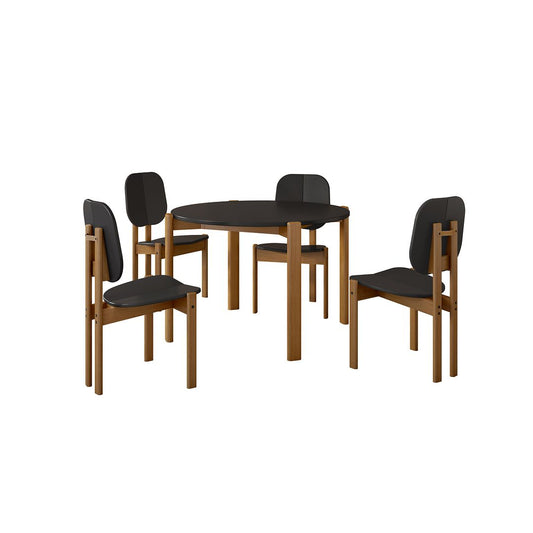 Manhattan Comfort Gales 5-Piece Black Dining Set With 1 Round Dining Table & 4 Chairs