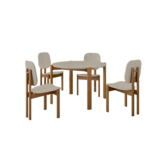 Manhattan Comfort Gales 5-Piece Greige Dining Set With 1 Round Dining Table & 4 Chairs