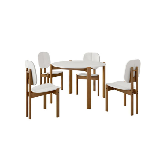 Manhattan Comfort Gales 5-Piece White Dining Set With 1 Round Dining Table & 4 Chairs