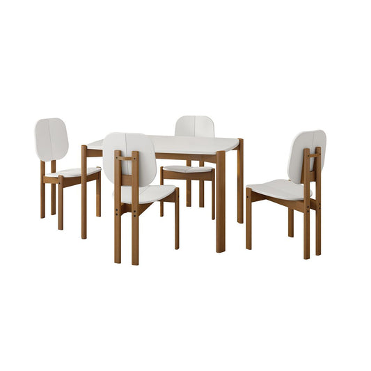 Manhattan Comfort Gales 5-Piece White Dining Set With 1 Small Rectangular Dining Table & 4 Chairs