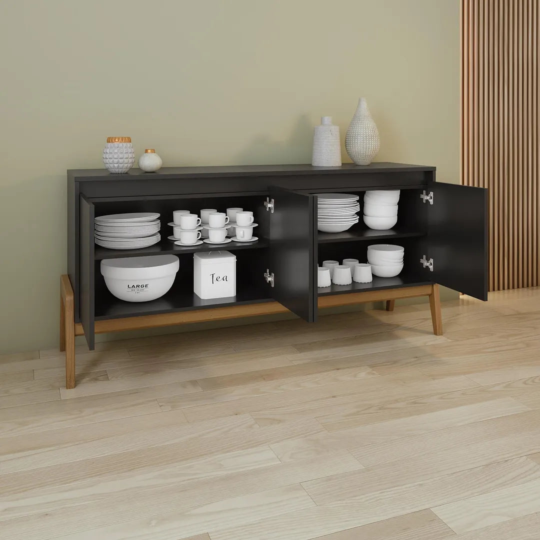 Manhattan Comfort Gales 63" Mid-Century Modern Sideboard In Black