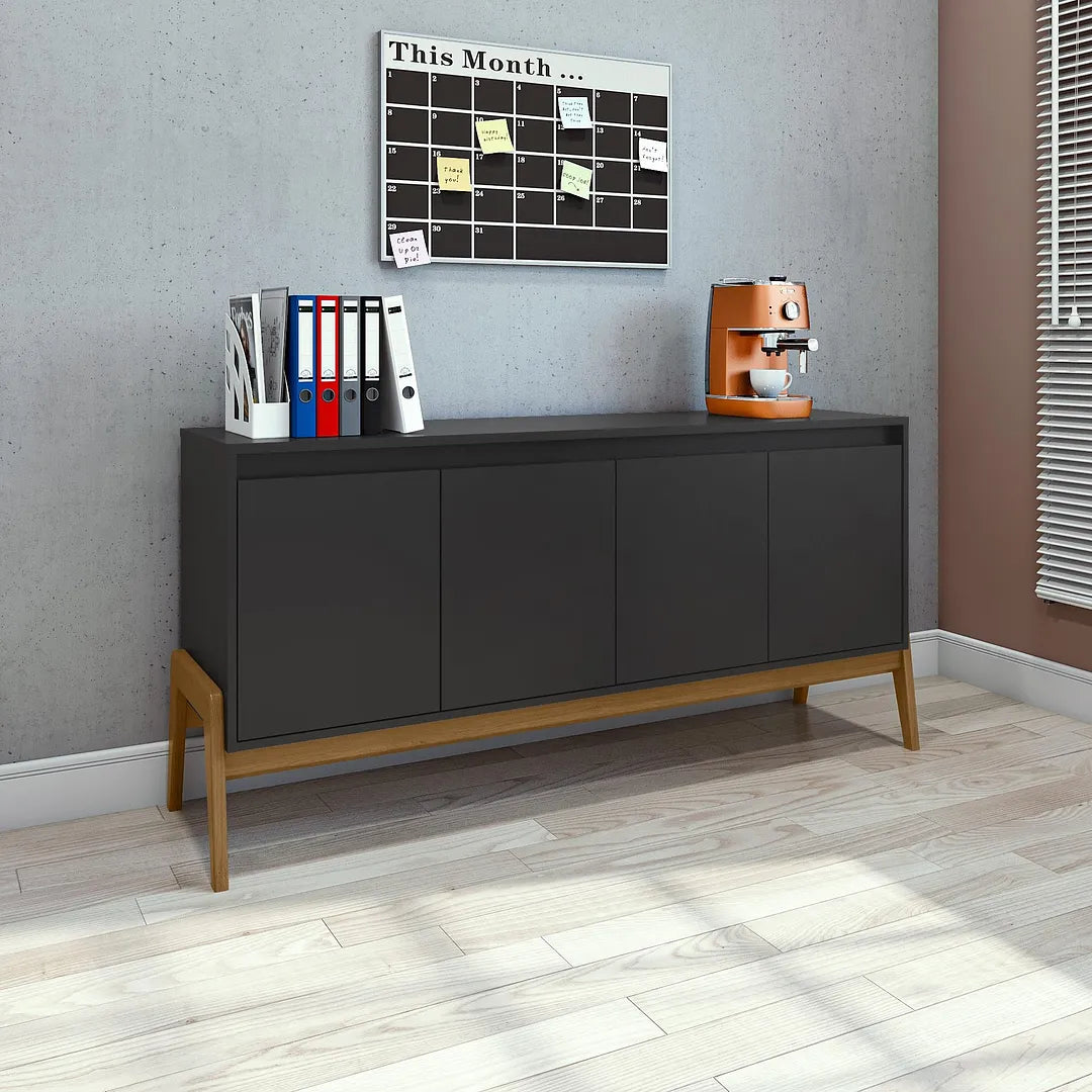 Manhattan Comfort Gales 63" Mid-Century Modern Sideboard In Black