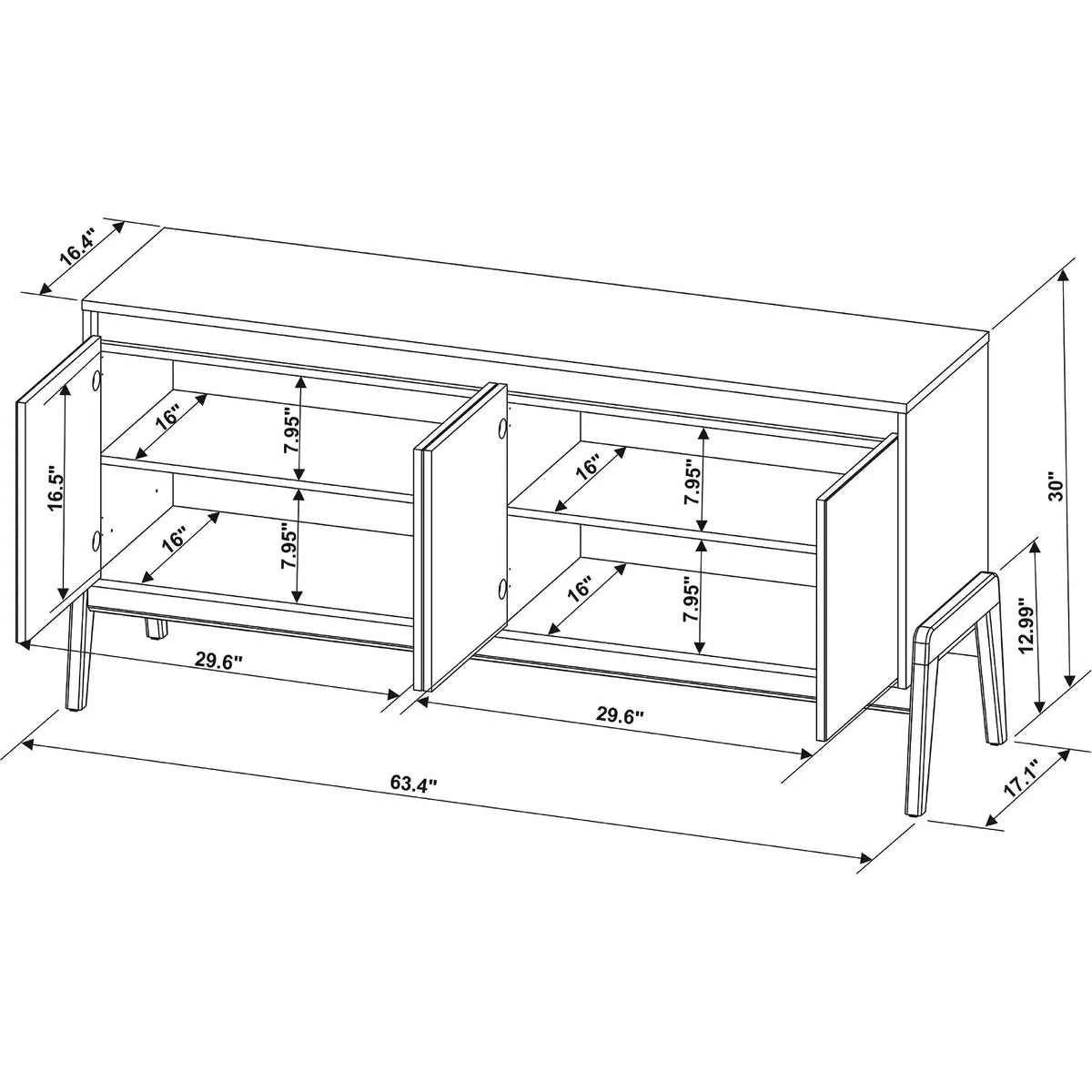 Manhattan Comfort Gales 63" Mid-Century Modern Sideboard In Off-White