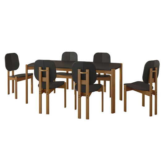 Manhattan Comfort Gales 7-Piece Black Dining Set With 1 Large Rectangular Dining Table & 6 Chairs