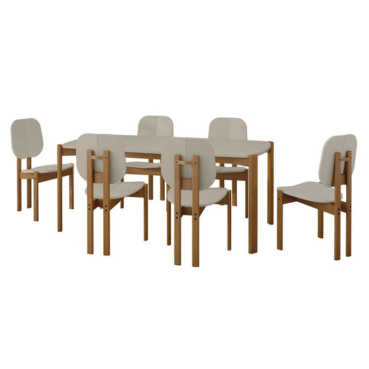 Manhattan Comfort Gales 7-Piece Greige Dining Set With 1 Large Rectangular Dining Table & 6 Chairs