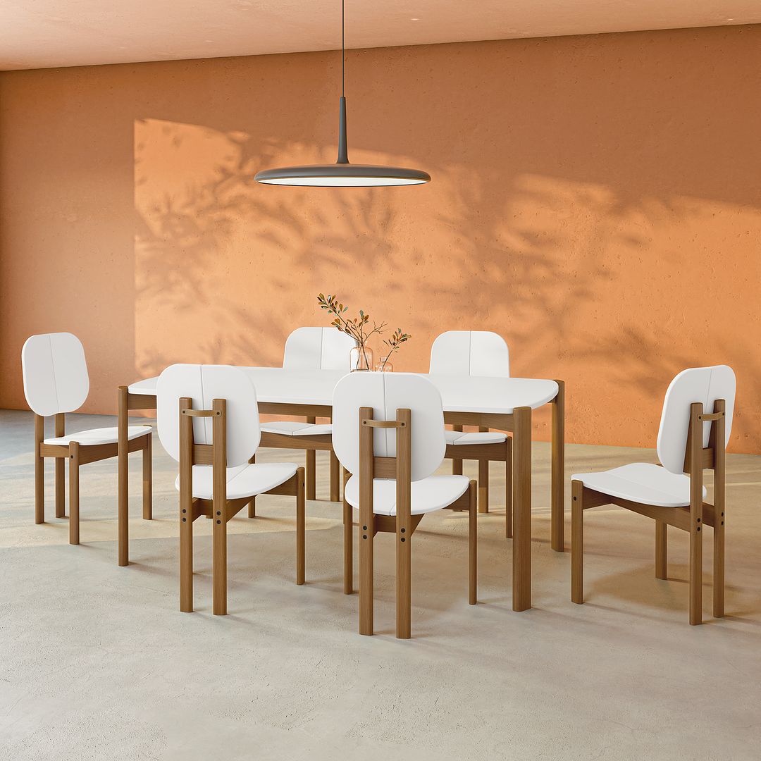 Manhattan Comfort Gales 7-Piece White Dining Set With 1 Large Rectangular Dining Table & 6 Chairs