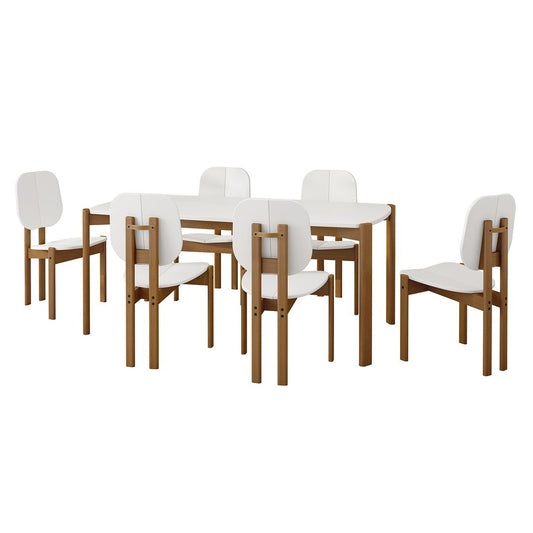 Manhattan Comfort Gales 7-Piece White Dining Set With 1 Large Rectangular Dining Table & 6 Chairs