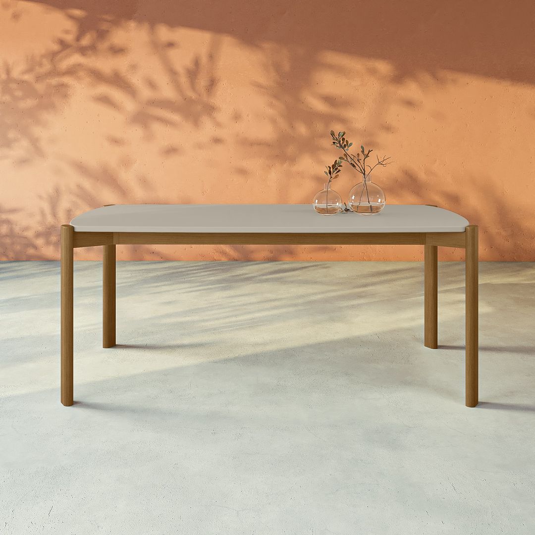 Manhattan Comfort Gales 71" Rectangular Gloss Greige Dining Table With Solid Wooden Legs