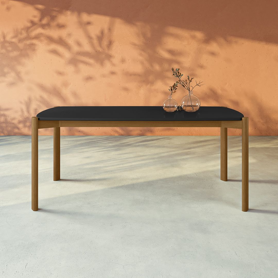 Manhattan Comfort Gales 71" Rectangular Matte Black Dining Table With Solid Wooden Legs