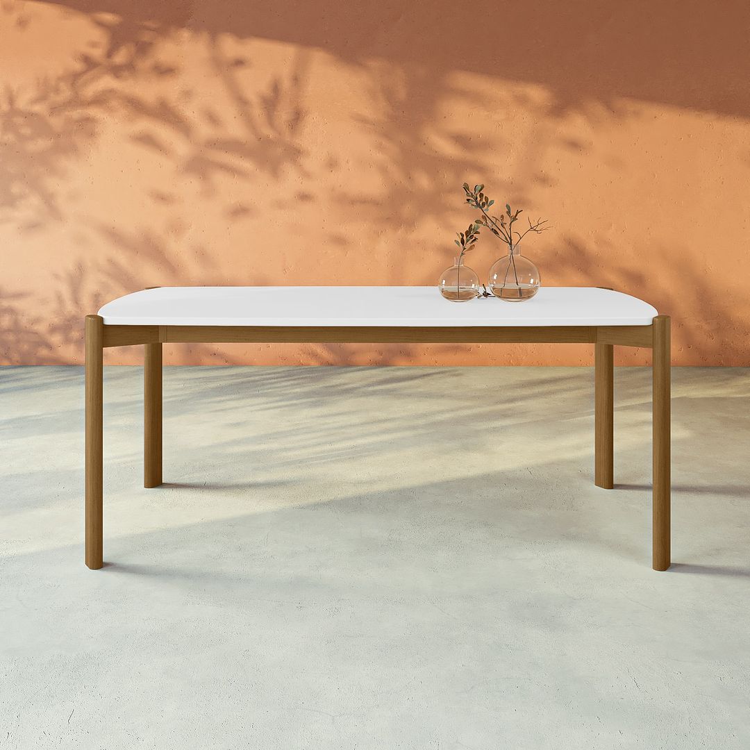 Manhattan Comfort Gales 71" Rectangular Matte White Dining Table With Solid Wooden Legs