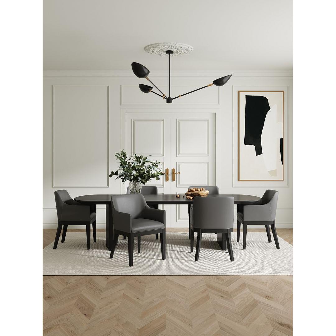 Manhattan Comfort Gansevoort Modern Faux Leather Dining Armchair In Pebble Gray