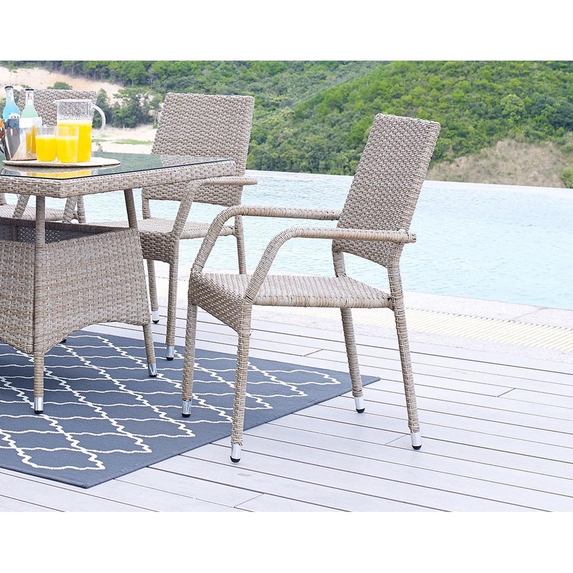Manhattan Comfort Genoa Nature Tan Weave Patio Dining Armchair In A Set Of 2