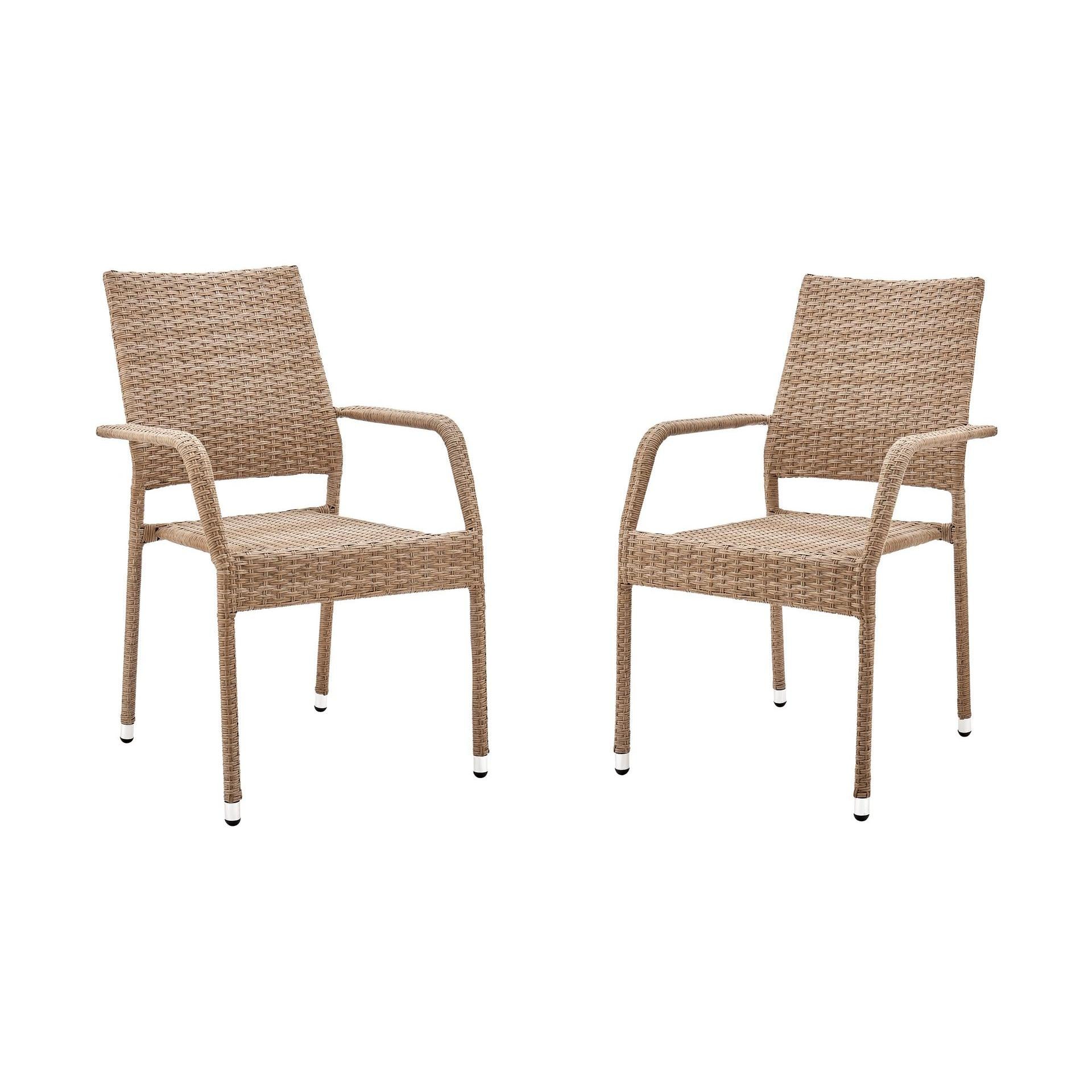 Manhattan Comfort Genoa Nature Tan Weave Patio Dining Armchair In A Set Of 2
