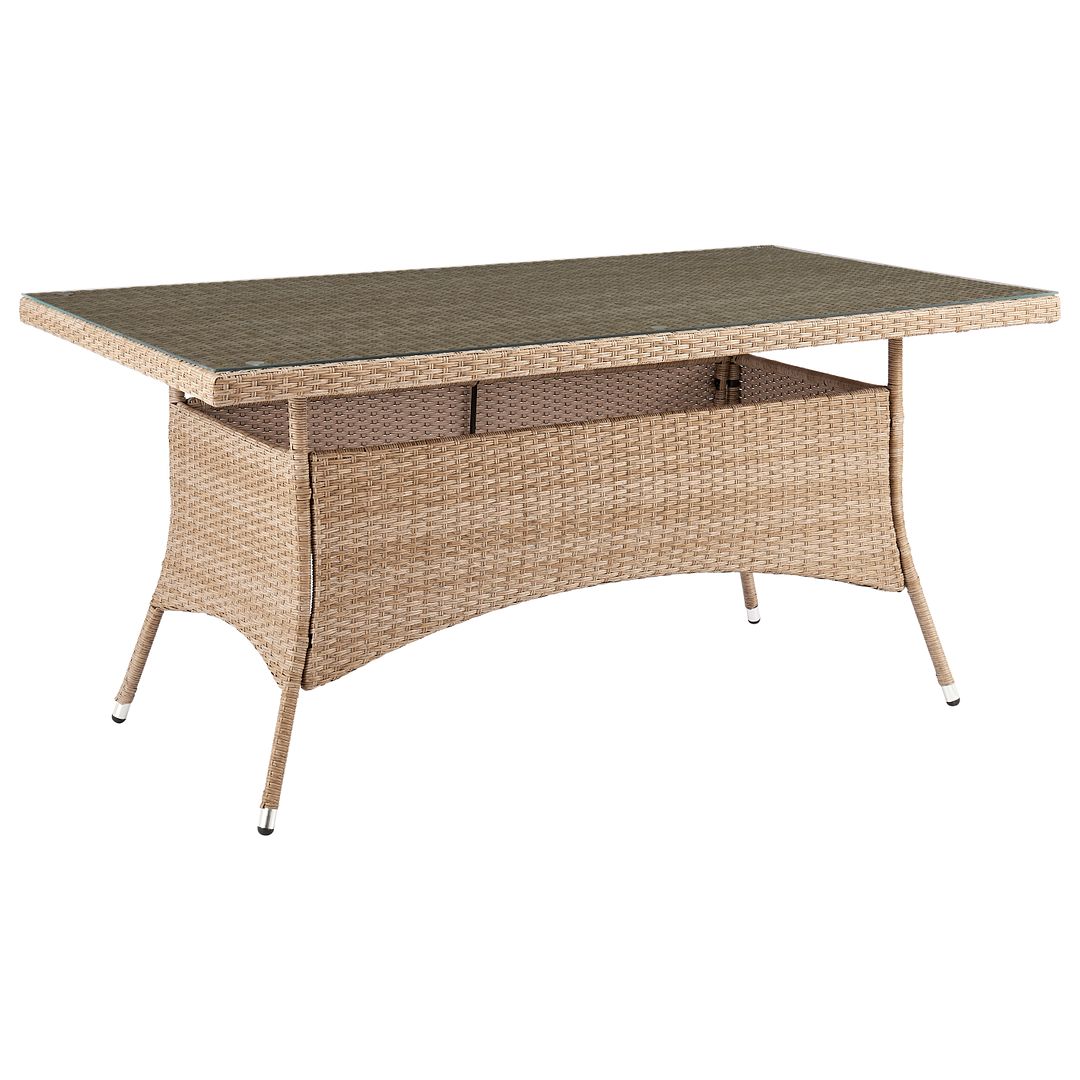 Manhattan Comfort Genoa Patio Dining Table with Glass Top In Nature Tan Weave