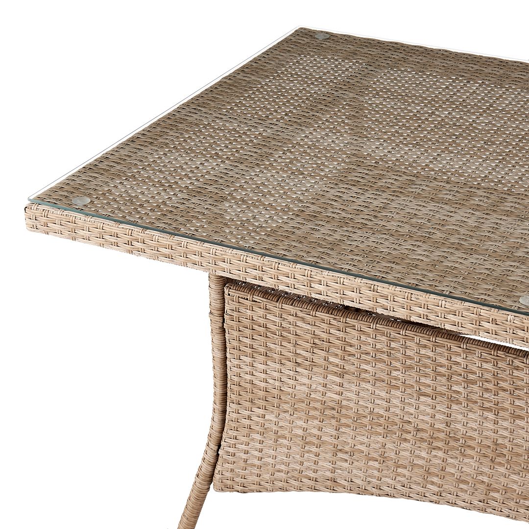 Manhattan Comfort Genoa Patio Dining Table with Glass Top In Nature Tan Weave