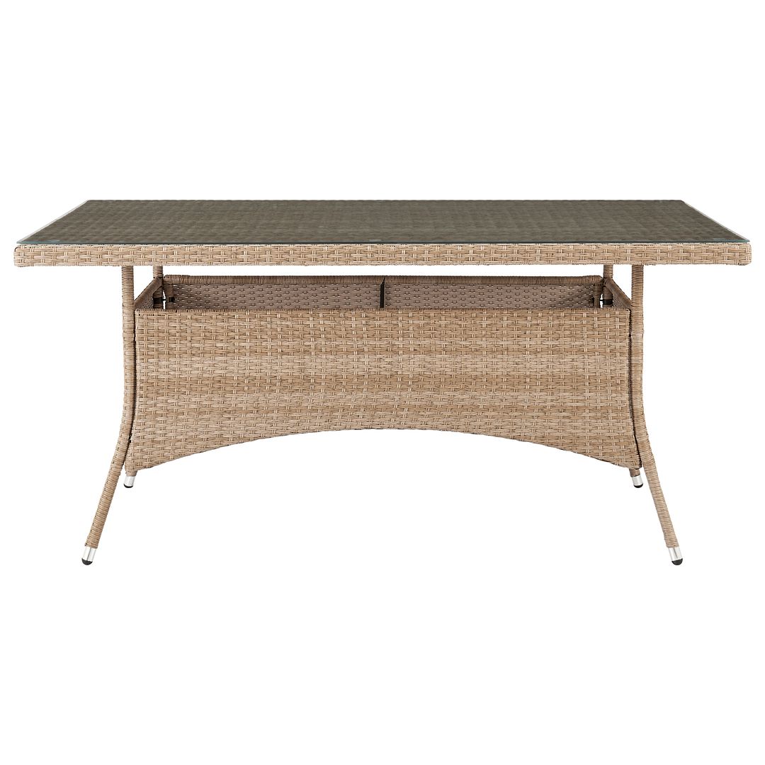 Manhattan Comfort Genoa Patio Dining Table with Glass Top In Nature Tan Weave