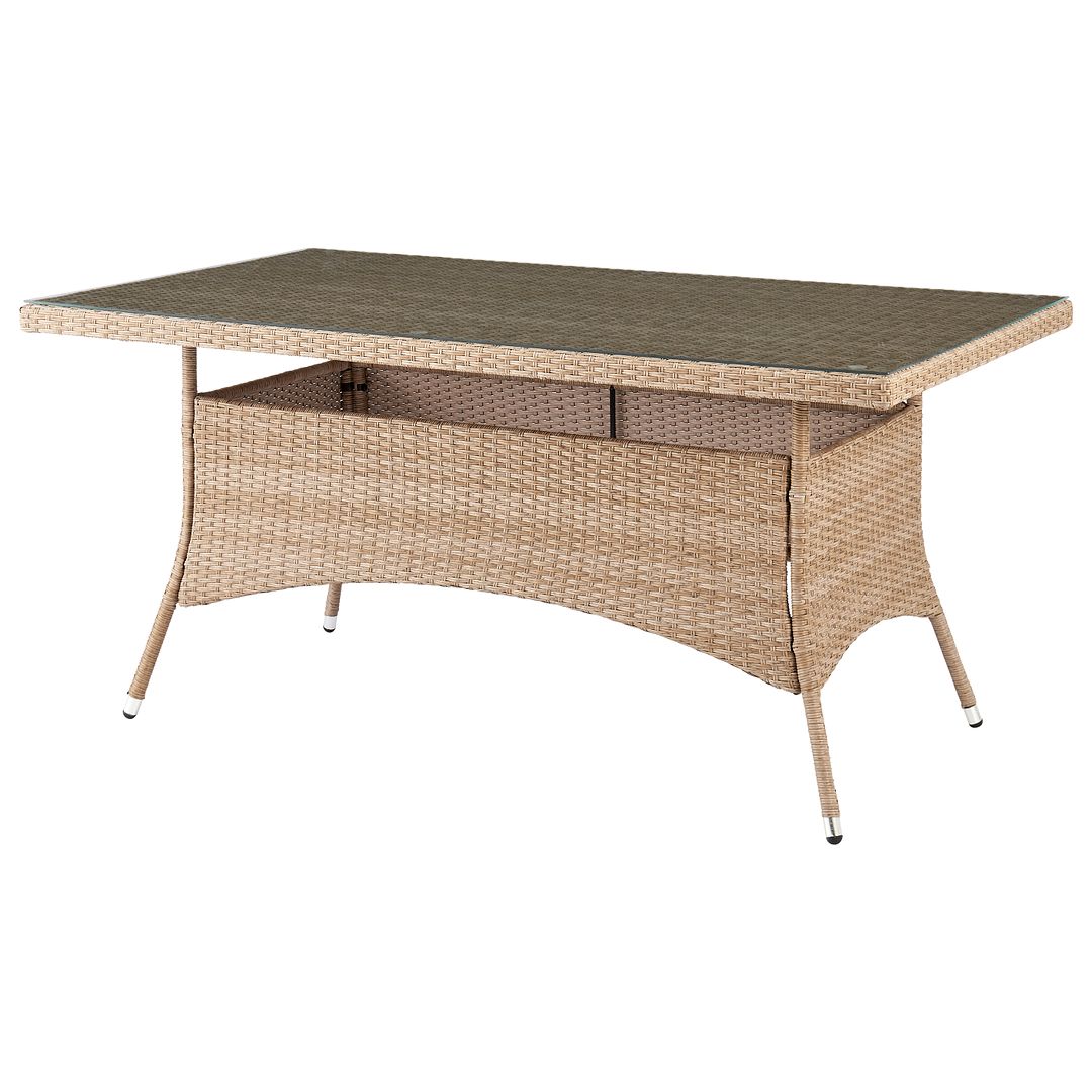 Manhattan Comfort Genoa Patio Dining Table with Glass Top In Nature Tan Weave