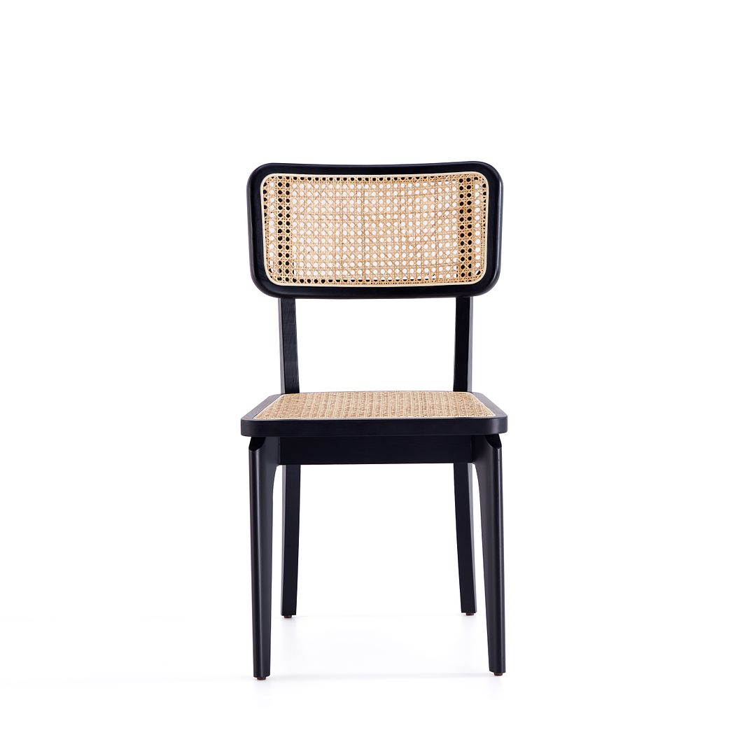Manhattan Comfort Giverny Black & Natural Cane Dining Chairs In A Set Of 2
