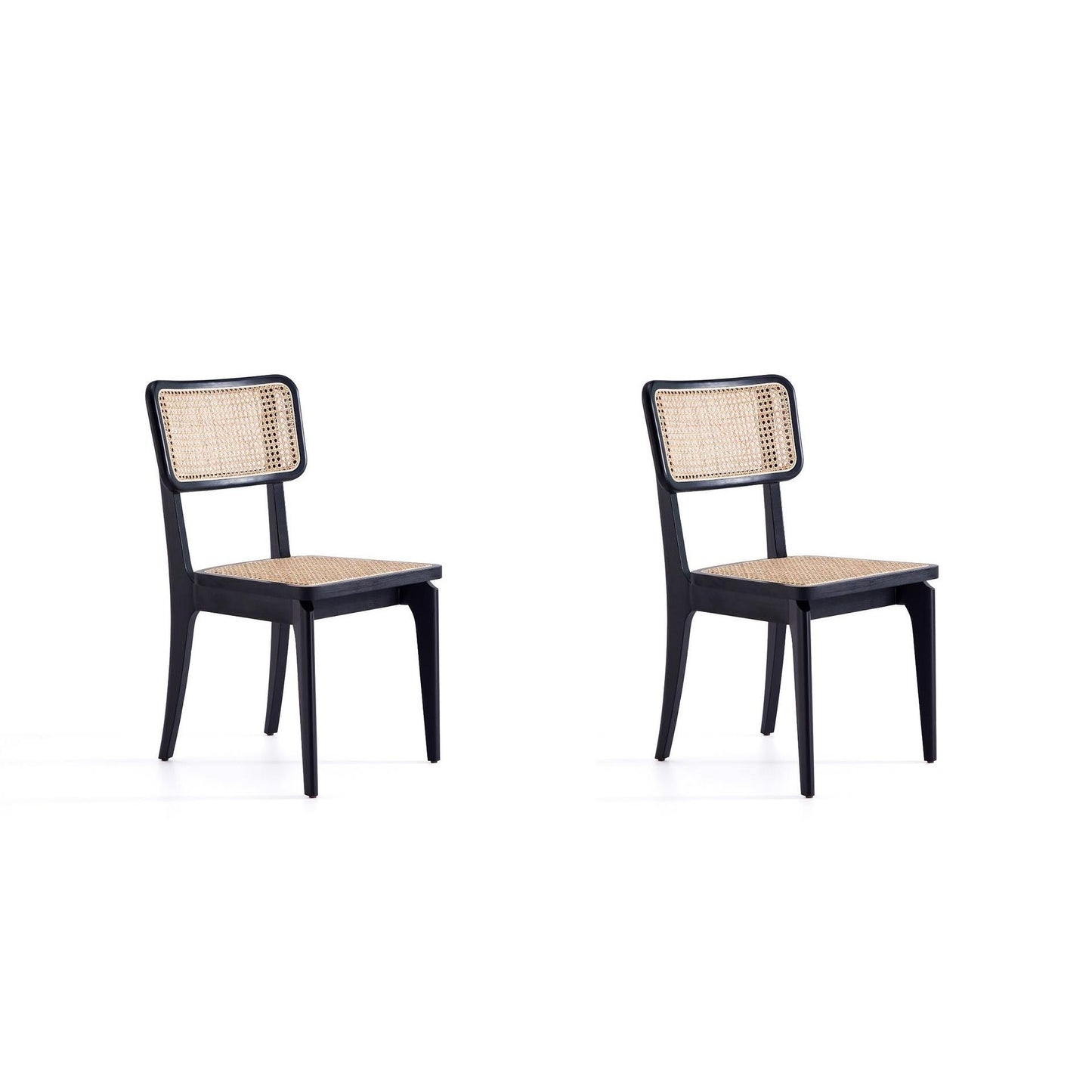 Manhattan Comfort Giverny Black & Natural Cane Dining Chairs In A Set Of 2