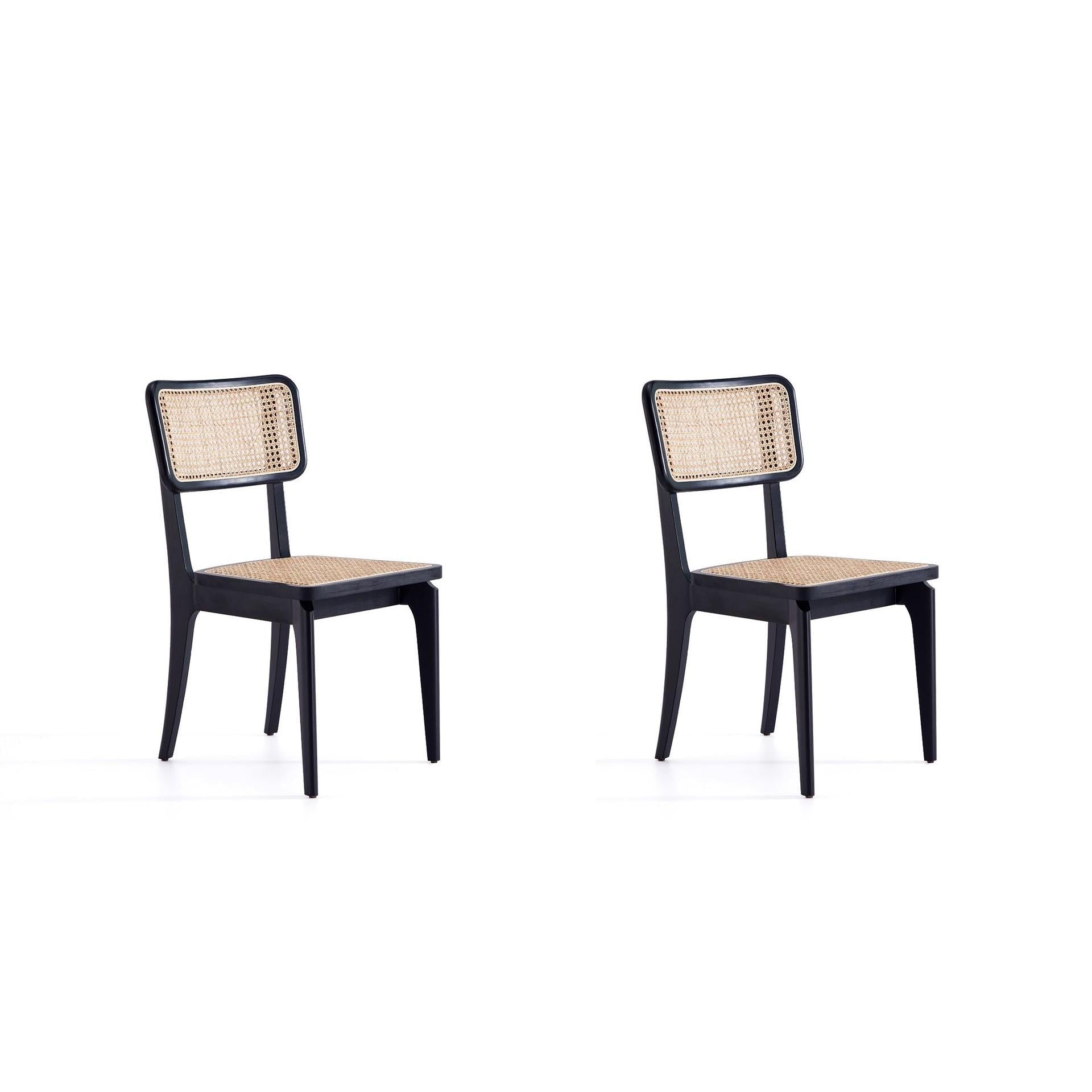 Manhattan Comfort Giverny Black & Natural Cane Dining Chairs In A Set Of 2