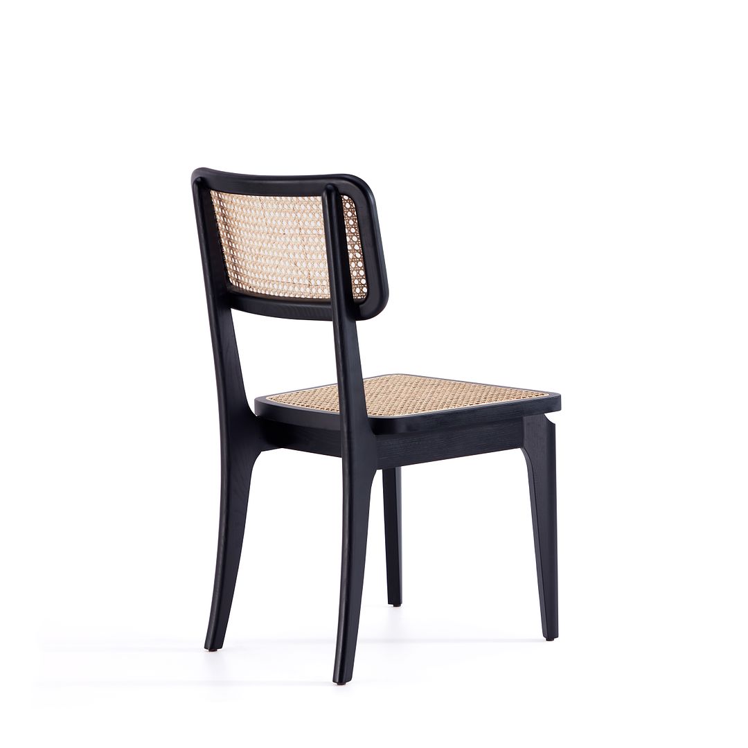 Manhattan Comfort Giverny Black & Natural Cane Dining Chairs In A Set Of 4
