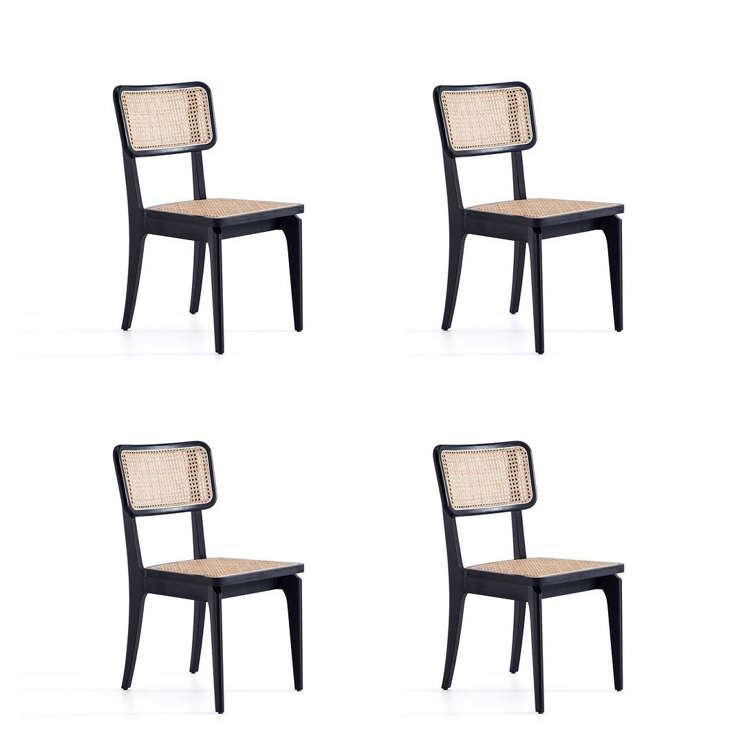 Manhattan Comfort Giverny Black & Natural Cane Dining Chairs In A Set Of 4