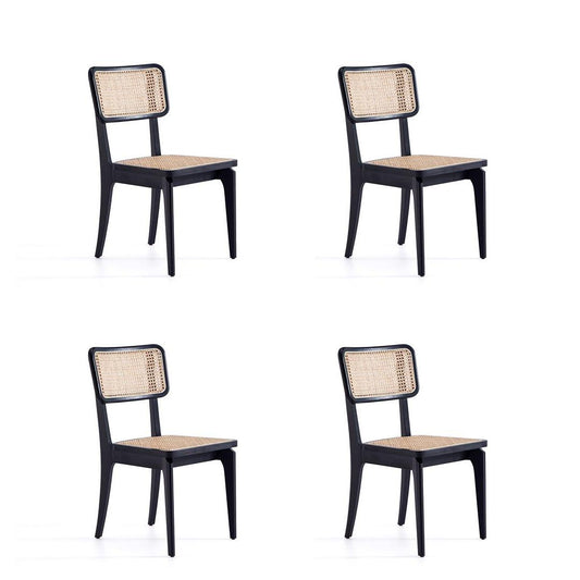 Manhattan Comfort Giverny Black & Natural Cane Dining Chairs In A Set Of 4