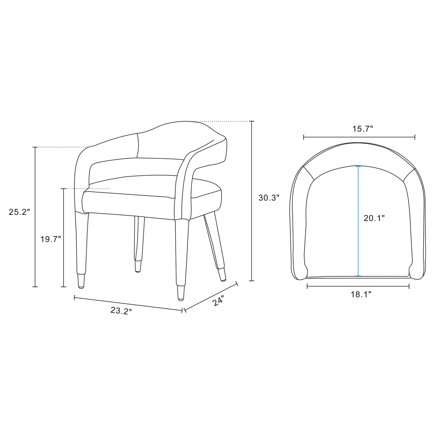 Manhattan Comfort Gold Dust Modern Aspen 2-Piece Tweed Dining Armchair