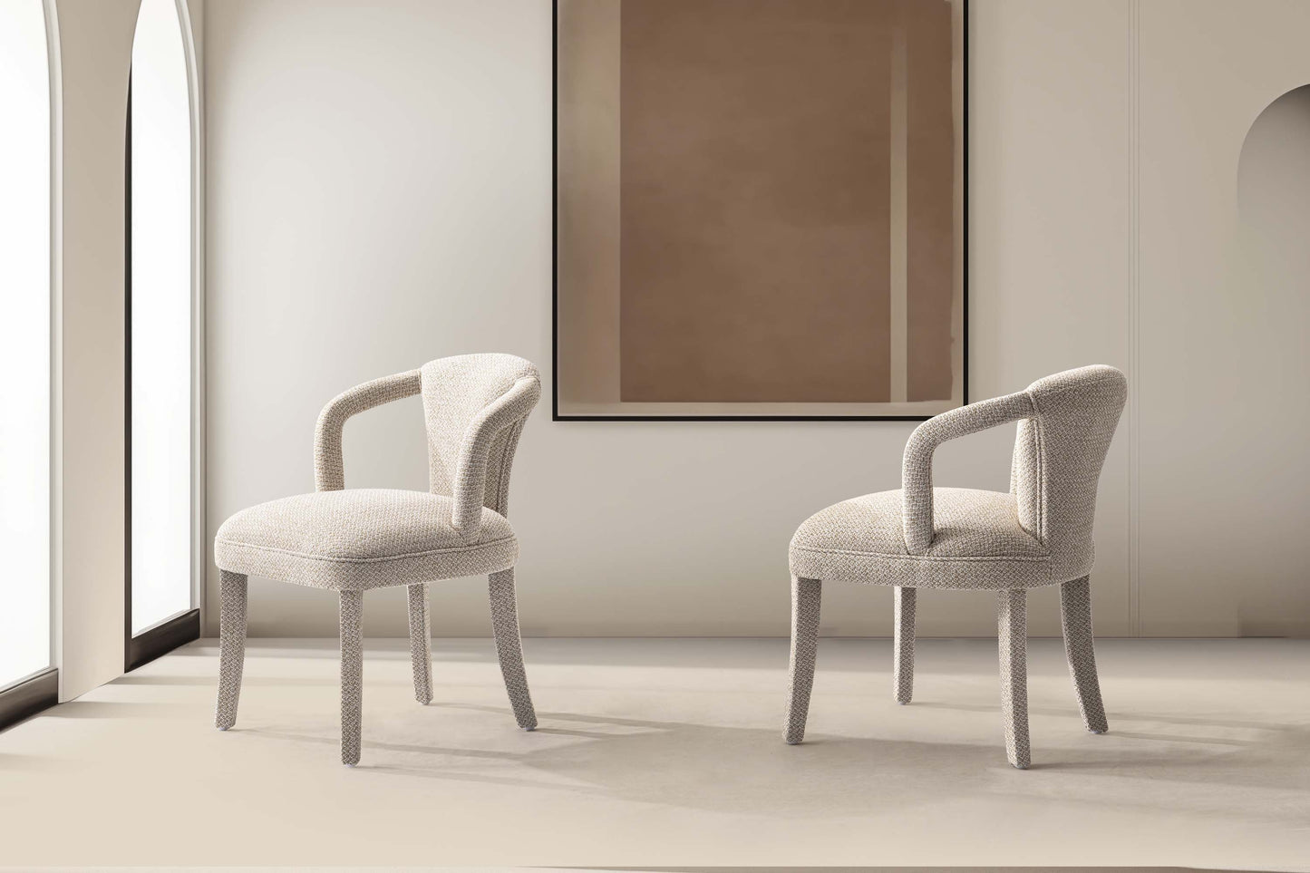 Manhattan Comfort Gold Modern Palmer Tweed Dining Armchair In A Set Of 2