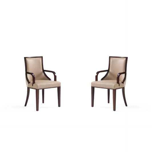 Manhattan Comfort Grand Faux Leather Beech Wood Frame Tan Dining Armchair In A Set Of 2