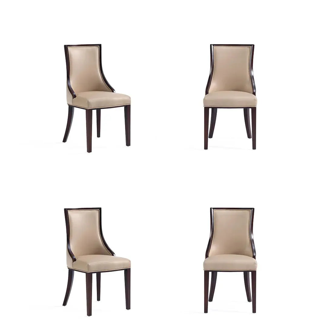 Manhattan Comfort Grand Faux Leather Beech Wood Frame Tan Dining Chairs In A Set Of 4