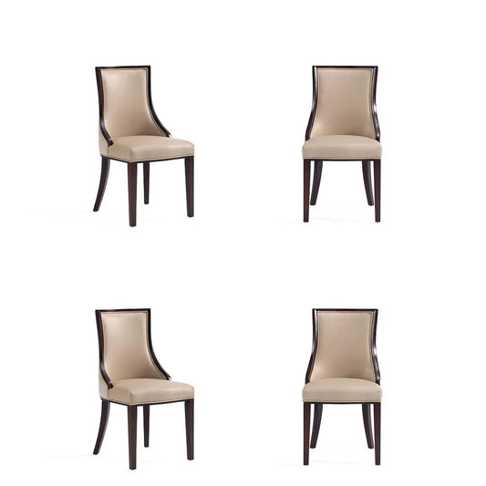 Manhattan Comfort Grand Faux Leather Beech Wood Frame Tan Dining Chairs In A Set Of 4