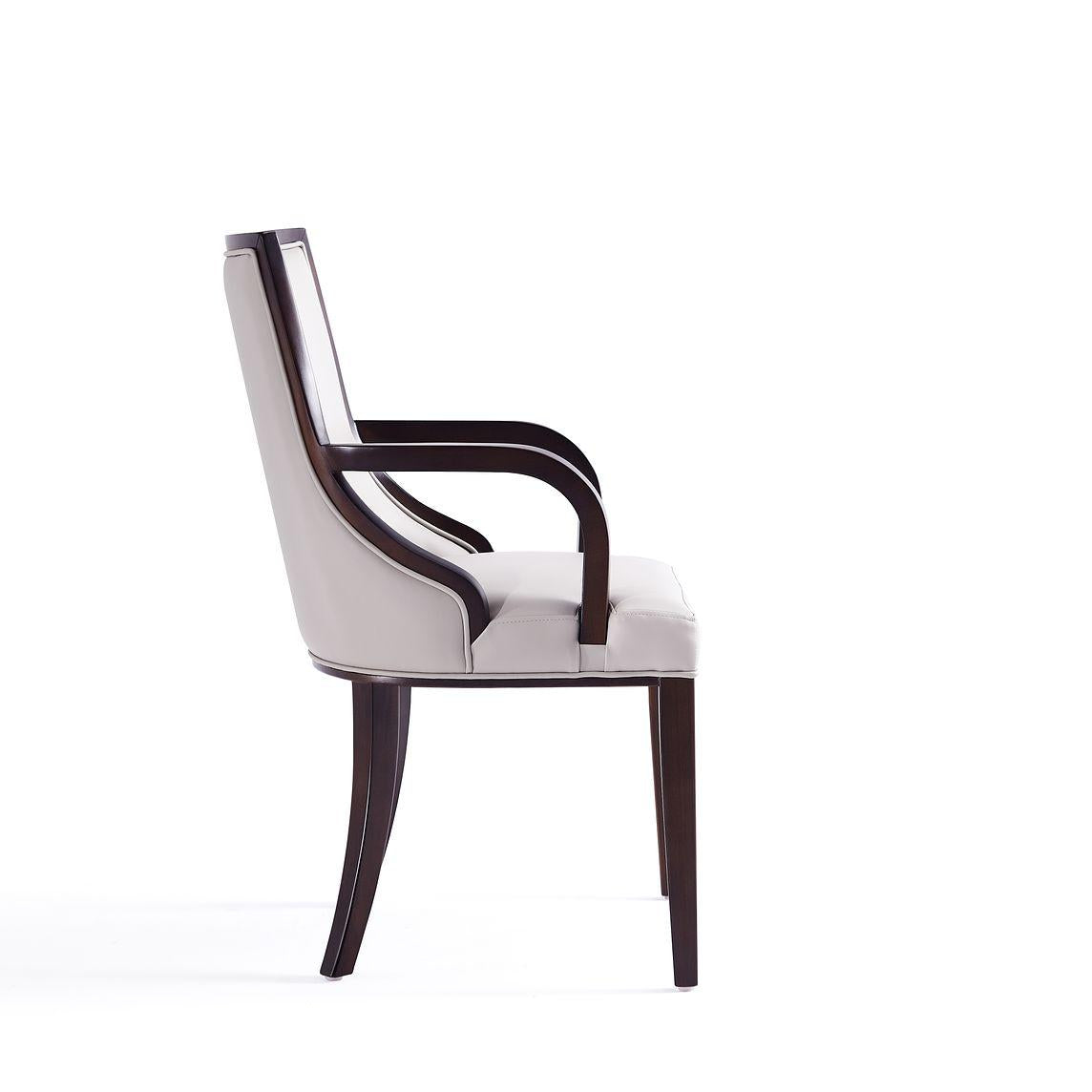 Manhattan Comfort Grand Faux Leather Dining Armchair In Light Gray