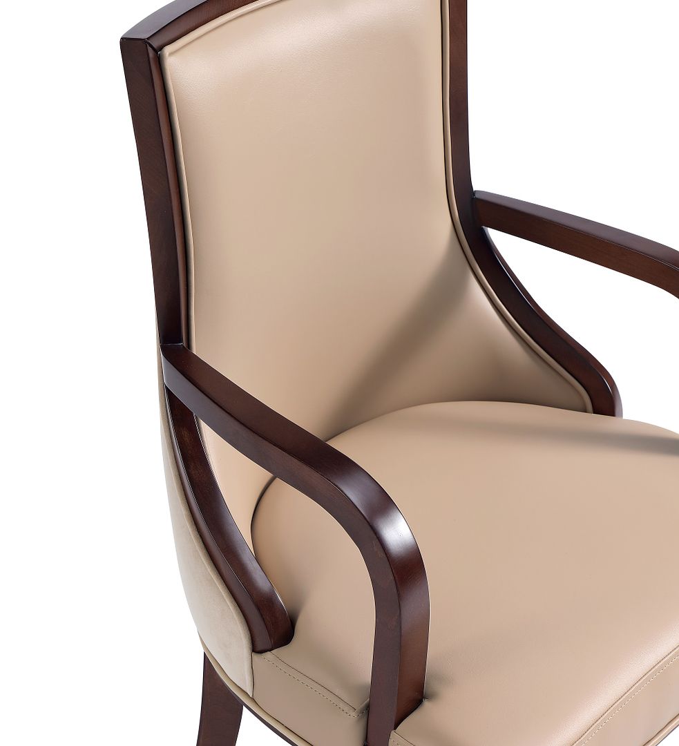 Manhattan Comfort Grand Faux Leather Dining Armchair In Tan With Beech Wood Frame