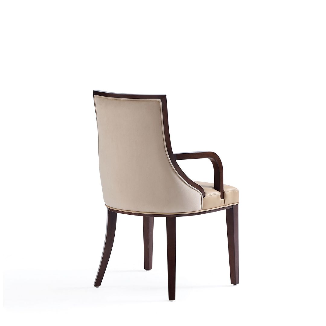 Manhattan Comfort Grand Faux Leather Dining Armchair In Tan With Beech Wood Frame